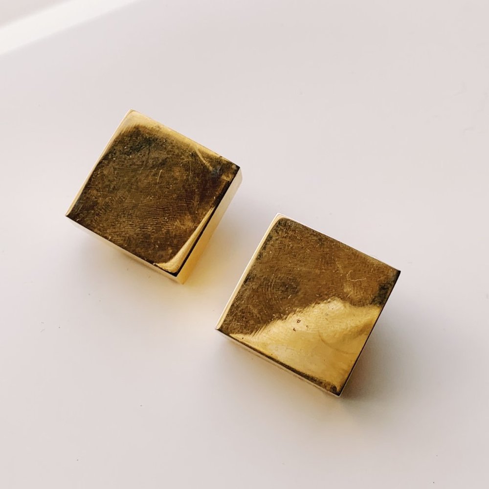 vintage minimalist square clip on earrings